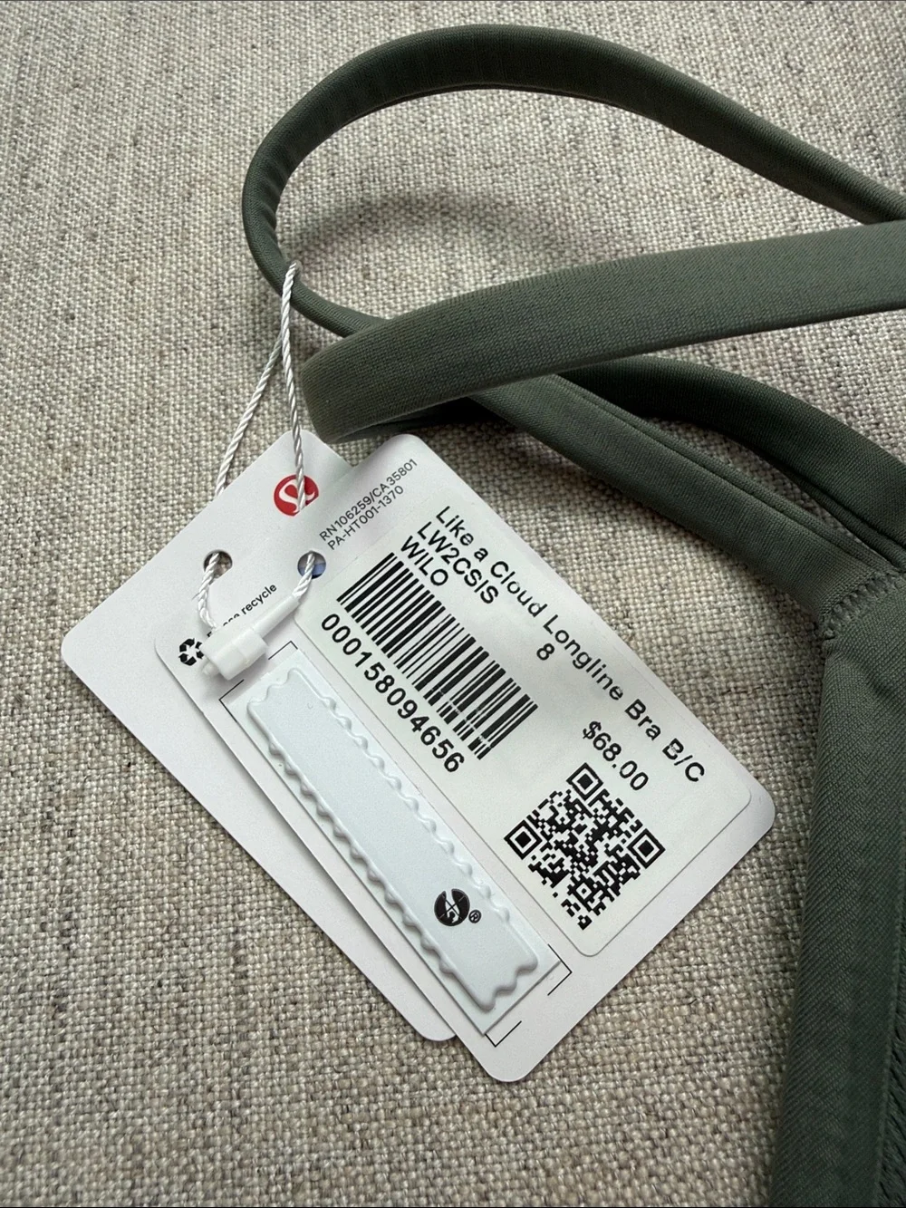 lululemon Like A Cloud Willow Green Longline Strappy Sports Bra B/C cup